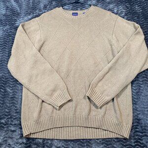 Arrow Beige Diamond-Pattern Knit Pullover Sweater Long Sleeve Mens Size Large